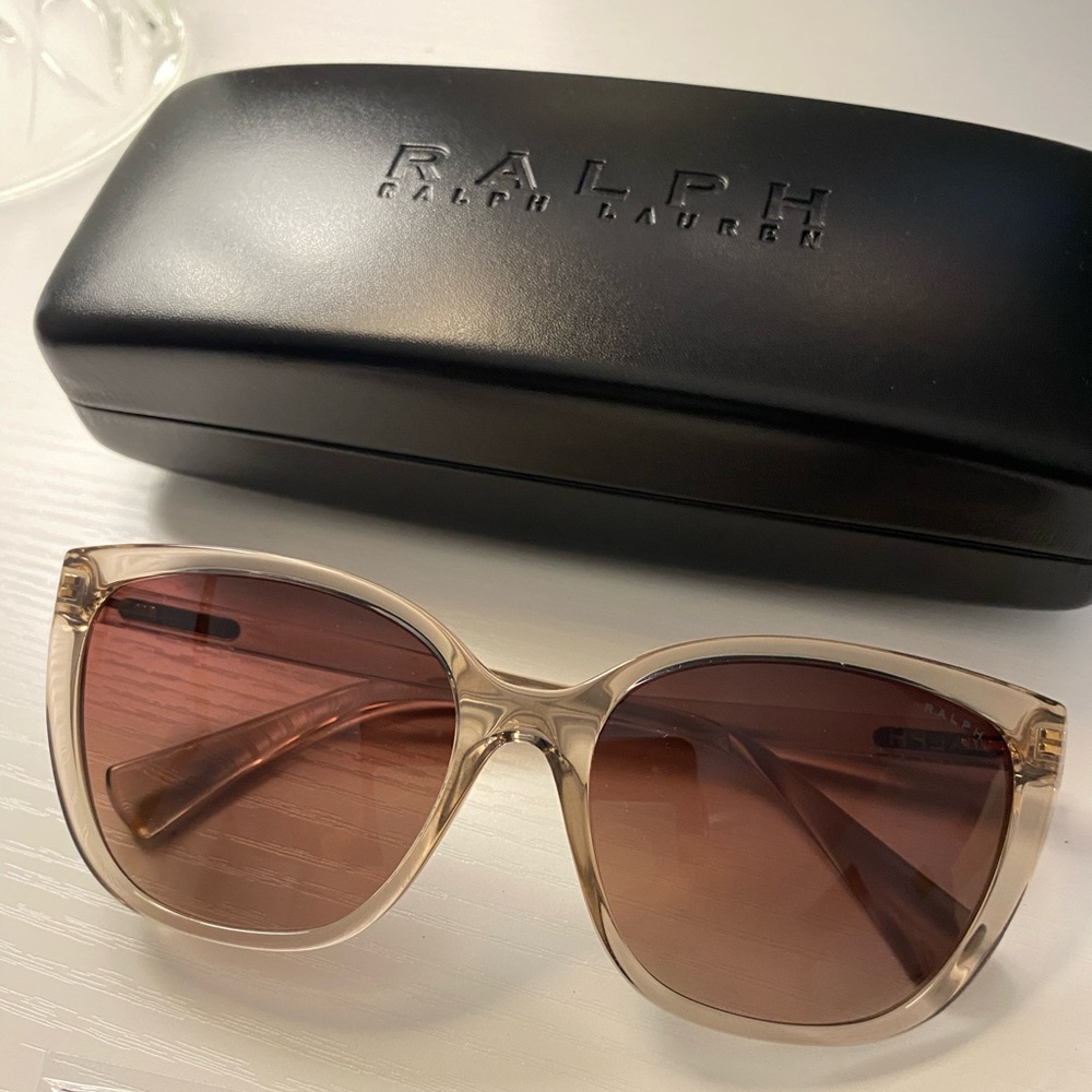 Ralph Lauren women’s cat eye sunglasses in clear brown w/ brown gradient lenses